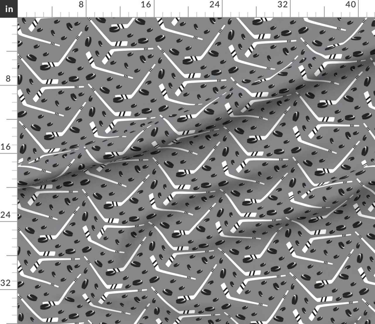 Hockey Sports Pucks Sticks Black White Custom Printed Fabric by Spoonflower Various Fabrics by the Yard or Fat Quarter